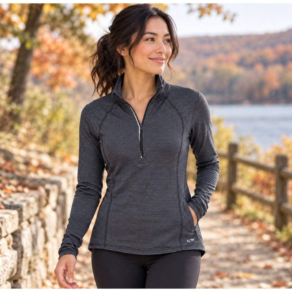 Champion Top Womens Small Black Grey Duo Dry Quarter Zip Pullover Activewear